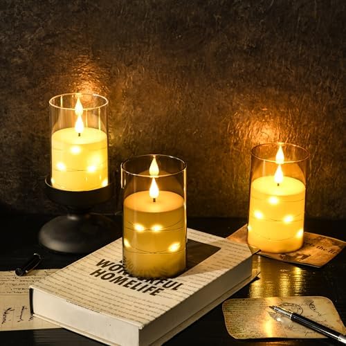 Flameless LED Candles with Star String Set of 2 Remote Controlled Timer 3x6