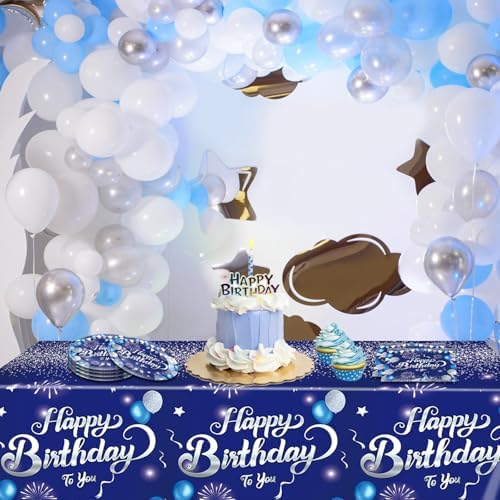 41 Piece Birthday Decor Set with Blue Tableware
