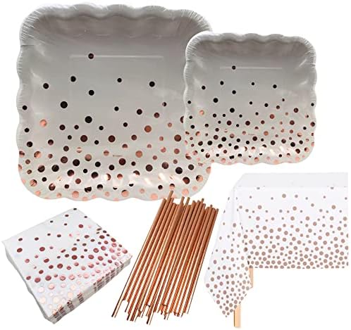 Oojami 24 Guest Rose Gold Polka Dot Foil Plates