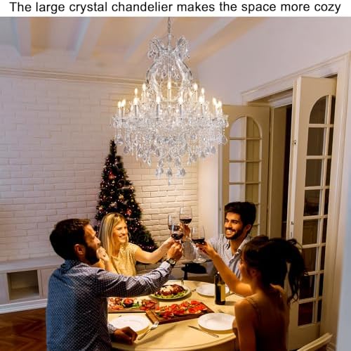 BEIRIO Sliver K9 Crystal 24-Lighting Chandelier for Living Room