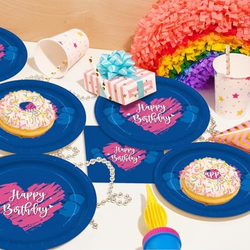 144pcs Blue Cartoon Birthday Plates Napkins Set