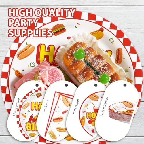 Grencian 96 PCS Hot Dogs Birthday Plates Napkins