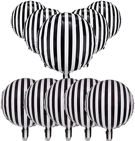 10 Pcs Black and White Striped Aluminum Balloons for Parties