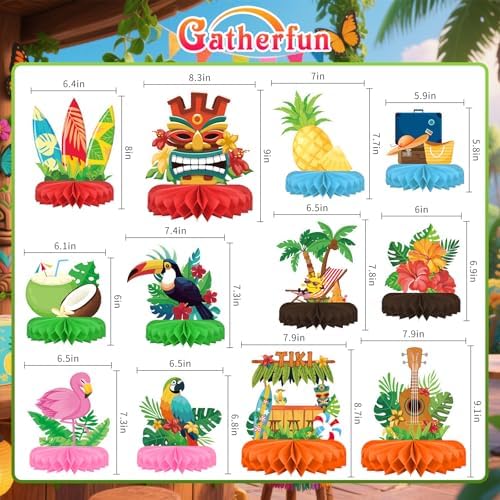Hawaiian Luau Party Decor Set with Honeycomb Centerpieces