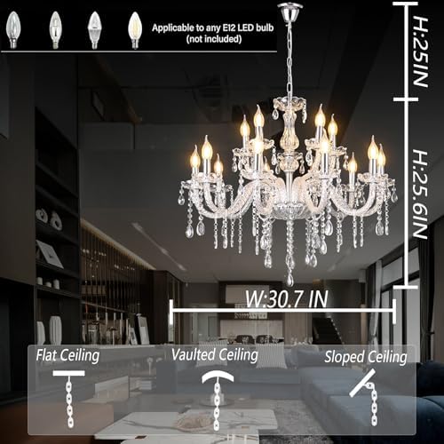 MALOSA 15 Light Crystal Chandelier for High Ceilings