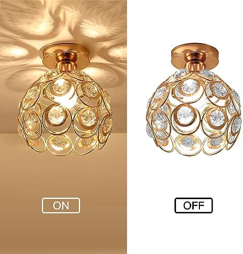 Gold Mini Chandelier Light Fixture with Crystal Shade