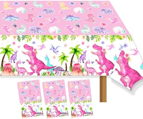 Watercolor Dinosaur Party Table Cloth Pink 3pcs