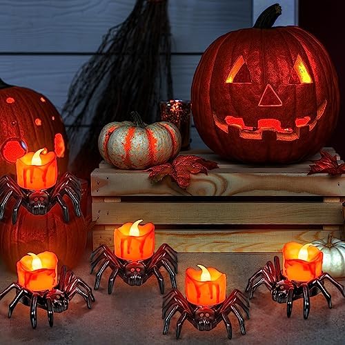 12 Piece Halloween LED Tea Light Candles with Spider Design