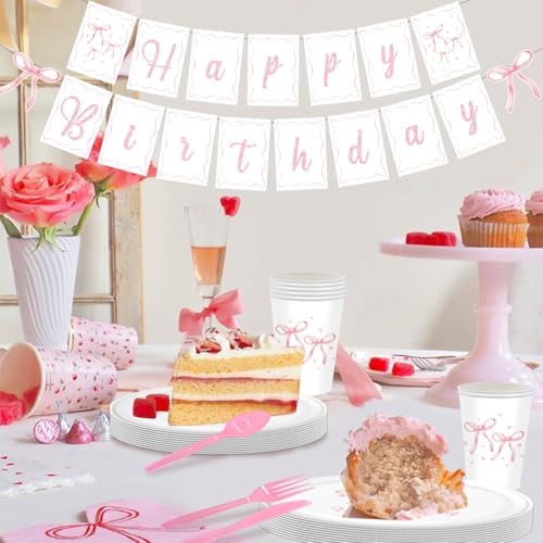 Pink Bow Party Decorations 170 Pcs Birthday Supplies Set
