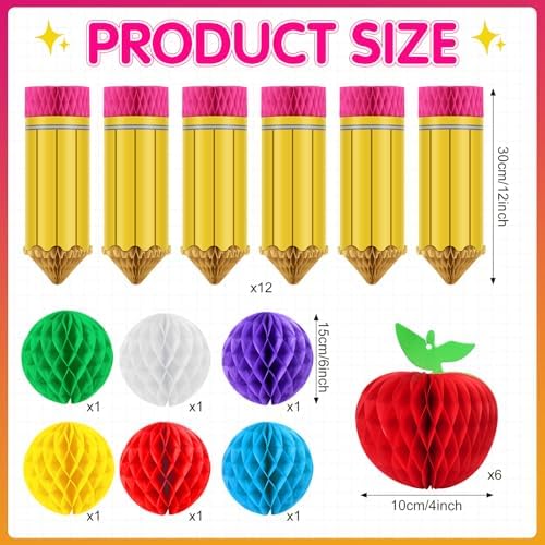 24 Pcs Back to School Hanging Pencil Decorations Set