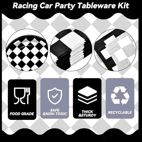 96 Piece Racing Themed Party Set - Checkered Tableware