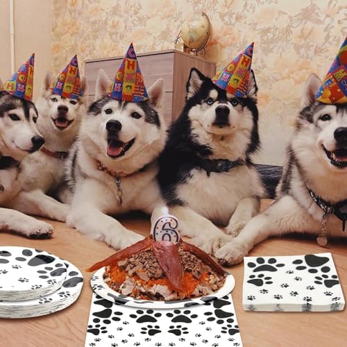 Puppy Paw Party Tableware Set - 120 Pieces for Dog Cat Themed Celebrations