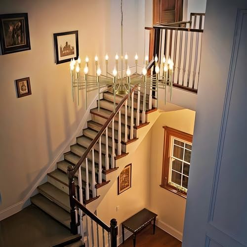 Gold 24 Light Modern Farmhouse Chandelier for High Ceilings