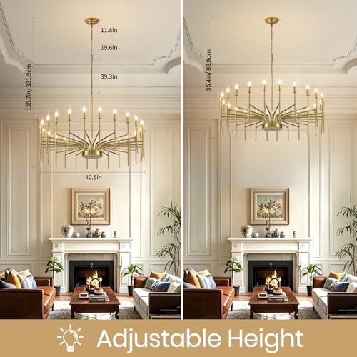 Gold 24 Light Modern Farmhouse Chandelier for High Ceilings