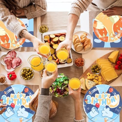 40 Pcs Cartoon Blue Dog Party Tableware Set with Plates Napkins