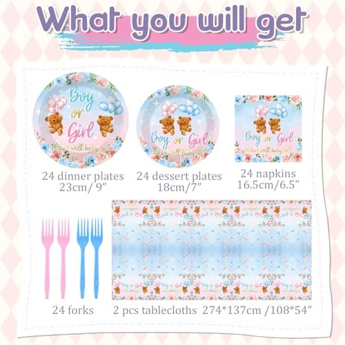 Teddy Bear Gender Reveal Tableware Set for Baby Shower Parties