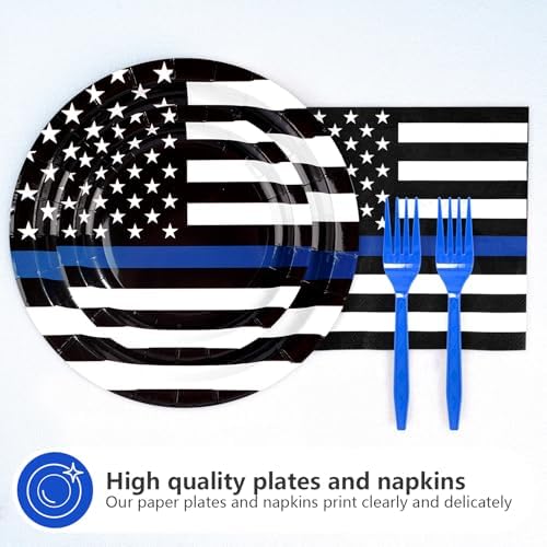 96Pcs Police Retirement Party Supplies Blue Line Plates Napkins Tableware