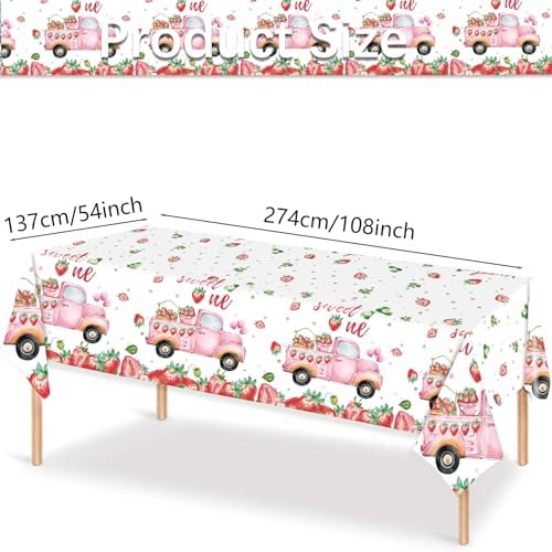 PHOGARY 3 Pack Strawberry Tablecloth Set for Birthday Parties
