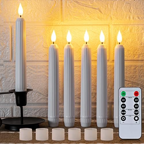 5plots 6-Pack White Flameless Taper Candles with Timer and Remote