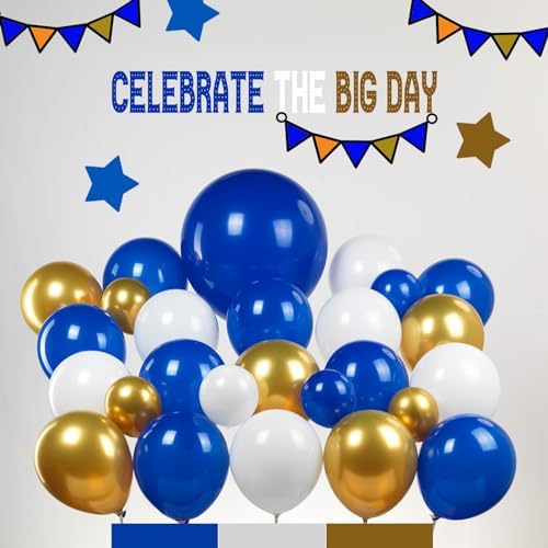 Royal Blue and White Gold Balloon Arch Kit 142Pcs