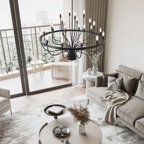 BAOURE 24 Light Farmhouse Candle Chandelier