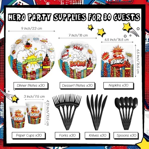 Zhehao 210 Pcs Hero Party Platters Set for 30 Guests