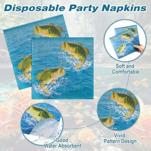 Yungyan 100 Pcs Fishing Party Plates and Napkins Set