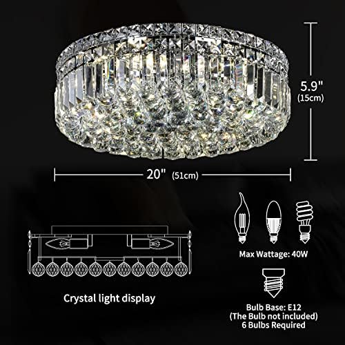 CEENLI 6-Lights Crystal Flush Mount Chandelier