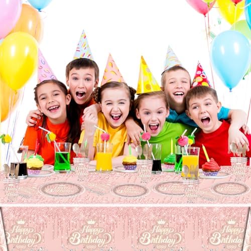 81Pcs Pink Diamond Tableware Set for Birthday Parties