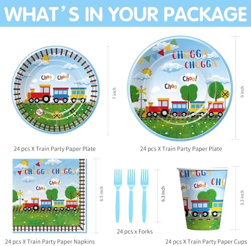 Train Birthday Plates Napkins Party Supplies 24pcs Set