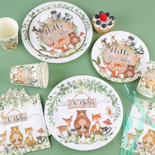 142PCS Woodland Baby Shower Tableware Set for 20 Guests