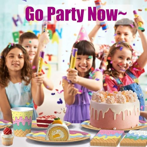 40Pcs Ice Cream Napkins and Plates Party Set