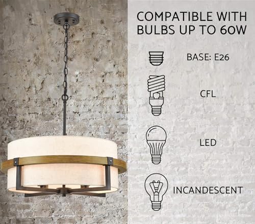 AXILAND Rustic Drum Chandelier 4 Light Dining Room Light Fixtures