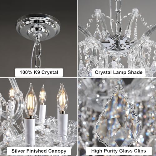 BEIRIO Sliver K9 Crystal 24-Lighting Chandelier for Living Room