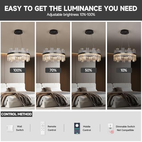 Modern 3 Color Dimmable Chandelier with Crystal Design