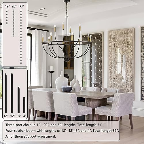 Modern Farmhouse Chandelier 12 Lights Black Gold Dining Room Ceiling Light