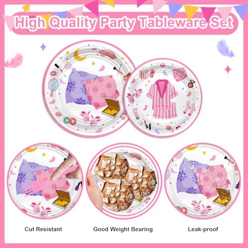 Avezano 192 Pcs Pink Sleepover Party Plates Napkins Set for 24 Guests