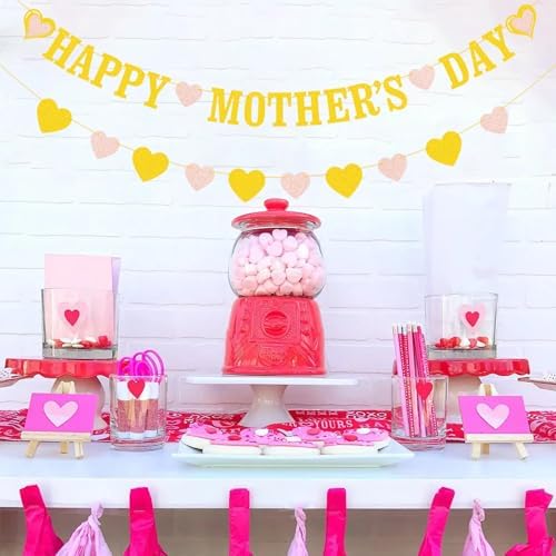 Gold Glitter Happy Mothers Day Banner Hanging Decoration