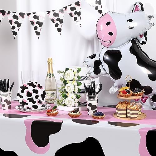 Preboun 3 Pcs Pink Cow Tablecloth Set