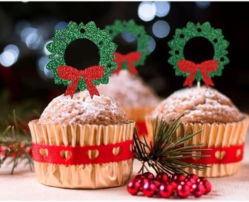 24pcs Glitter Christmas Garland Cupcake Toppers