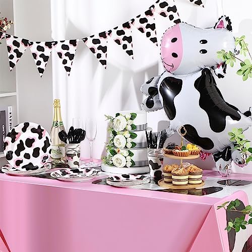 Buryeah 3 Pcs Pink Cow Table Cover Set