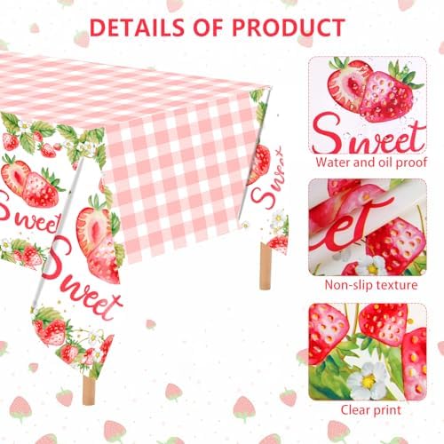 PHOGARY 2 Pack Strawberry Tablecloth Birthday Party Decorations