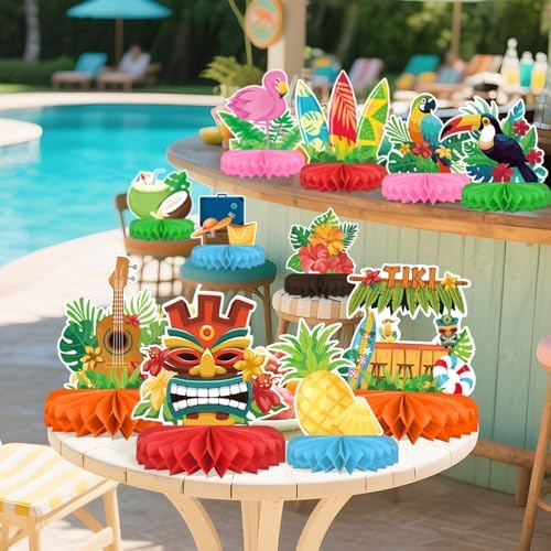 Hawaiian Luau Party Decor Set with Honeycomb Centerpieces