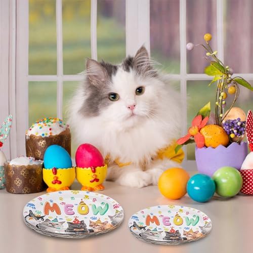 Meow Cat Theme Plates 7 9 - 30Pcs Disposable Tableware for Party