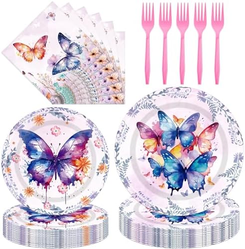 Butterfly Plates Napkins Forks Set 24 Guests