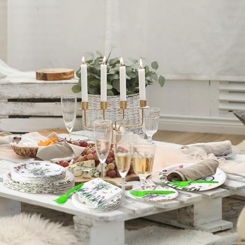 Spring Tulip Party Tableware Set - 96Pcs Plates Napkins Forks