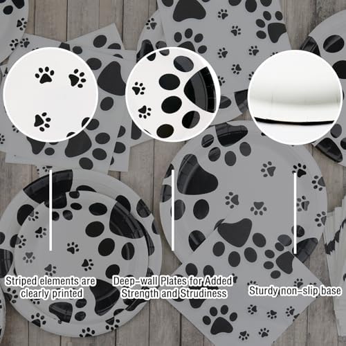 Puppy Paw Party Tableware Set - 120 Pieces for Dog Cat Themed Celebrations