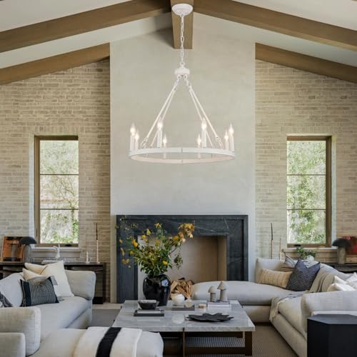 White Wagon Wheel Chandelier 8-Lights Farmhouse Decor