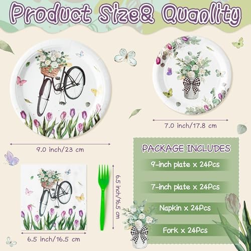 Spring Tulip Party Tableware Set - 96Pcs Plates Napkins Forks