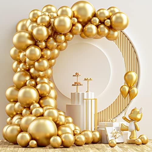 NISOCY Metallic Gold Balloon Arch Garland Kit with 33ft Ribbon